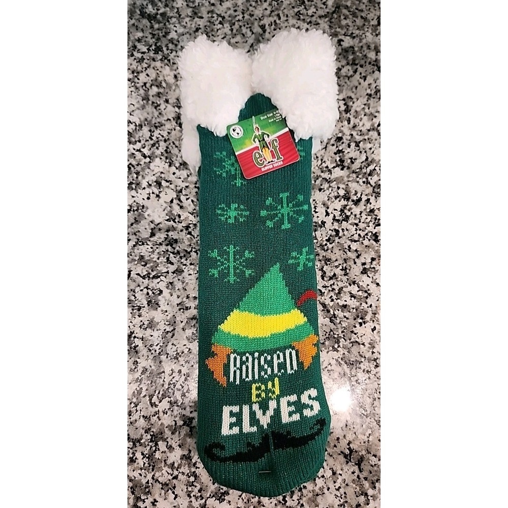 NEW Buddy The Elf Faux Sherpa Lined Soft Non-Slip Green Women's‎ Slipper Socks